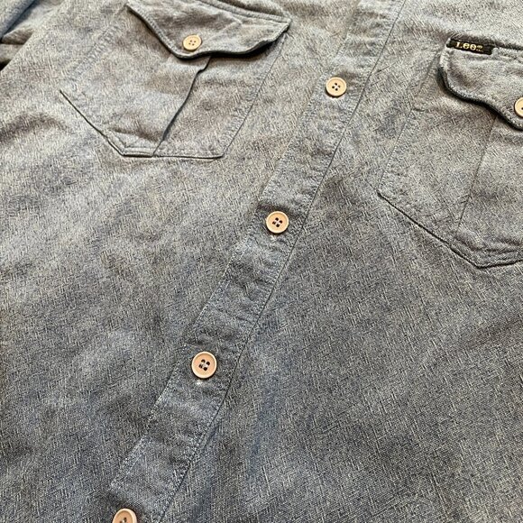 Vintage Lee Leather Patch Denim Button Up Shirt Large - Picture 3 of 10